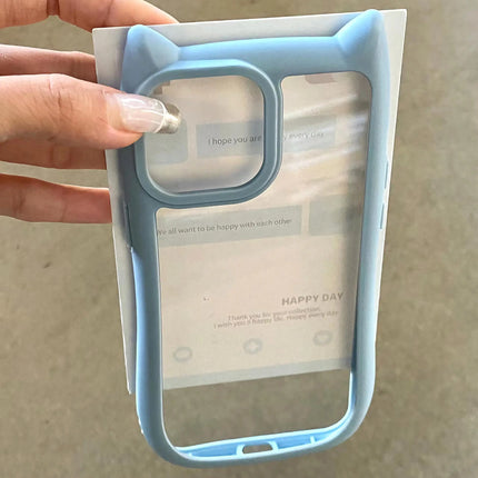 Transparent silicone cat ear iPhone case by OKEYWOW for iPhone 11 to 17 Pro Max, shockproof with fun feline ear design.