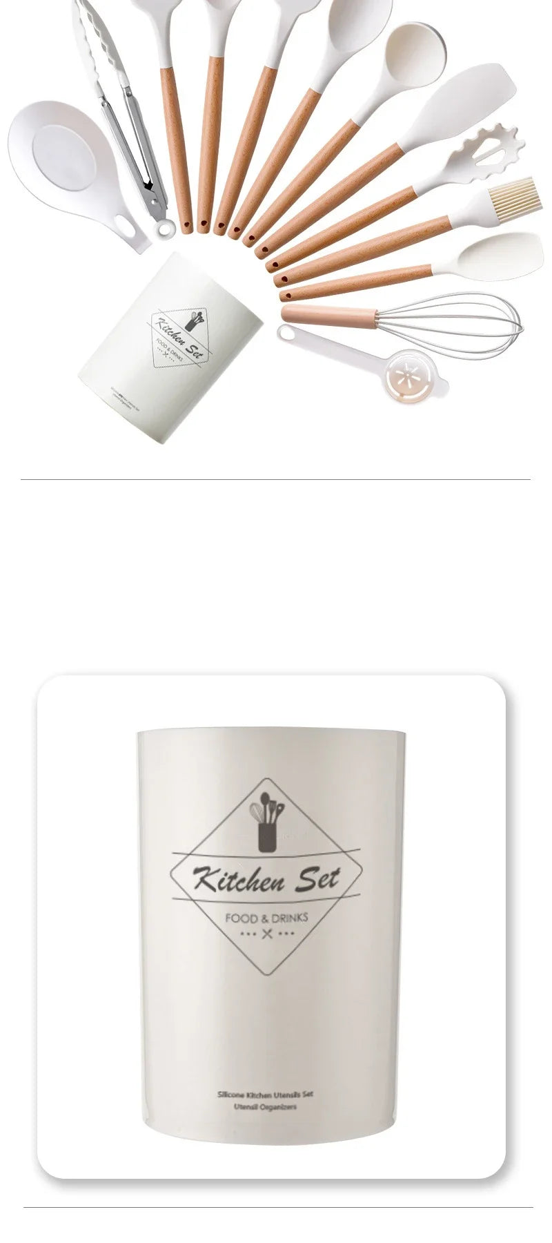 12Pcs Silicone Utensils Set Non-Stick Cookware Spatula Shovel Egg Beaters Wooden Handle Kitchenware Home Kitchen Cooking Tools