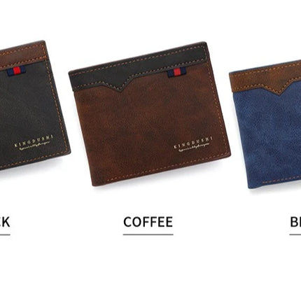 Men’s bifold wallet by OKEYWOW with zipper coin pocket, multiple card slots, large capacity, minimalist design, black leather.
