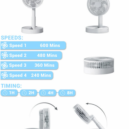 USB Foldable Fan with 4,5 Speeds & Timing: Battery Operated Mini Fan for Bedroom, Indoor or Outdoor. Perfect Table Fan for versatile cooling.