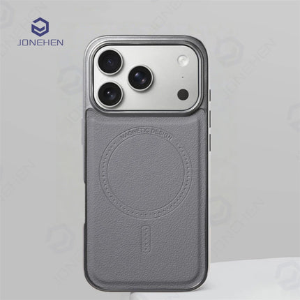 Business PU Leather MagSafe Case for iPhone 17/16/15/14/13 Pro Max Plated Frame Retro Shockproof Cover