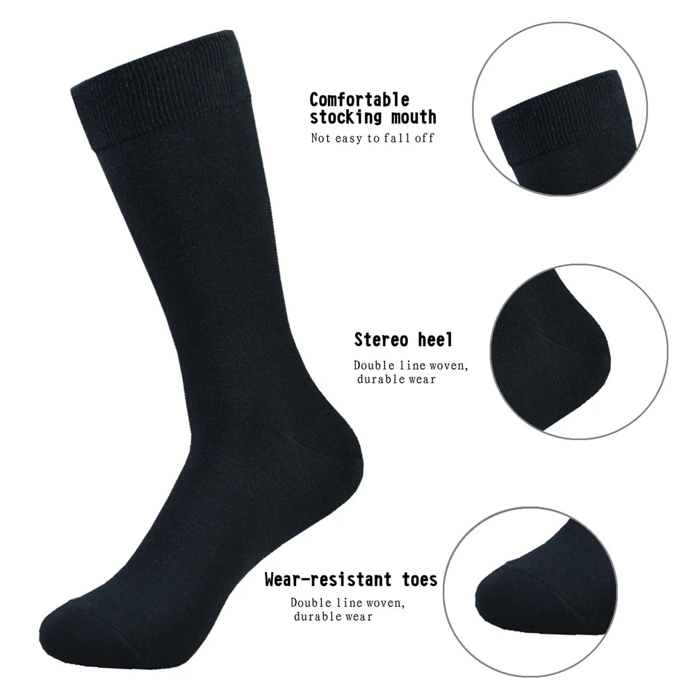 6 pairs of High-Quality Black Cotton Dress Socks: Designed for both men and women, these long calf socks are sweat-resistant and anti-odor, perfect for autumn and winter wear.