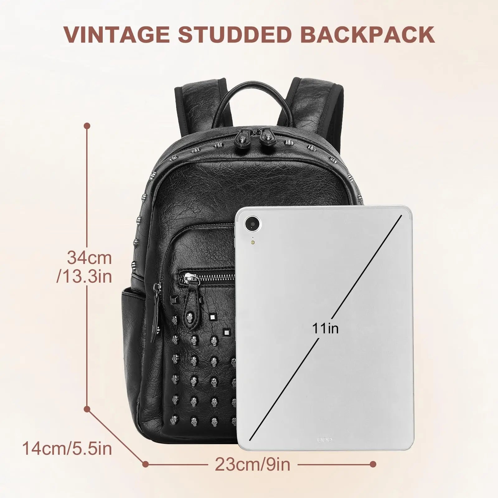 Miss Lulu Skull Rivet PU Leather Casual Daypack,Retro Punk Style Studded Backpack for Women