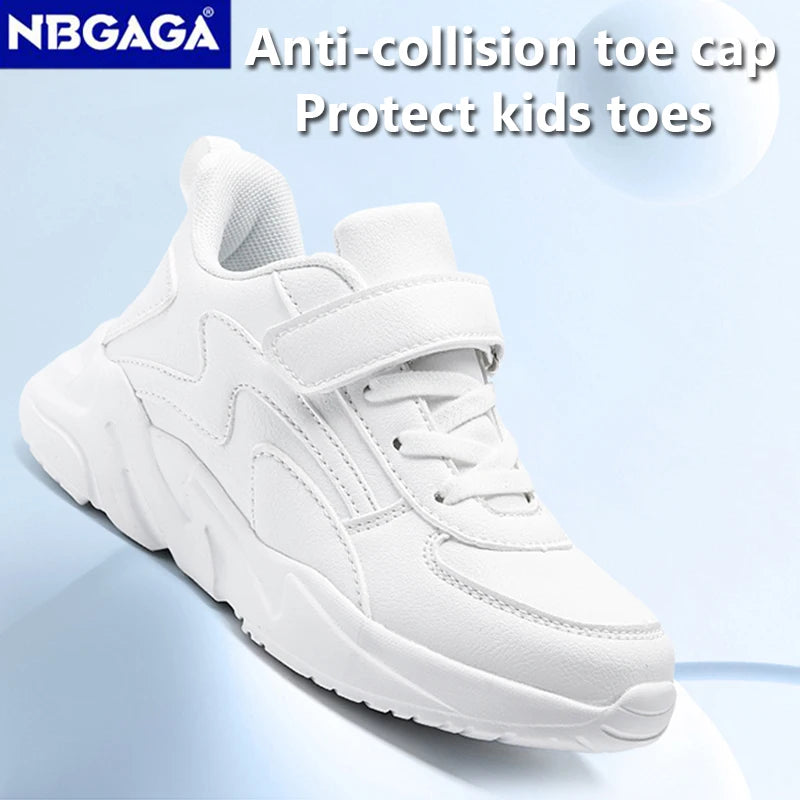 Sport Black Leather Children's Shoes for Boys and Girls Campus Outdoor Non-slip Light Sneakers Classic White Student Tennis Shoe