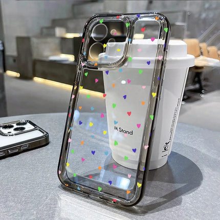 Clear heart iPhone case for models 11 to 15 from OKEYWOW, shockproof soft cover with heart design, fits Pro Max, XR, XS, SE, 12, 13, 14.