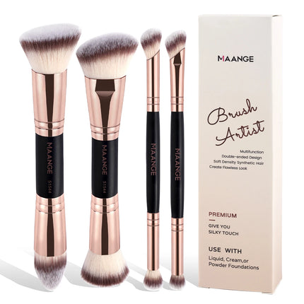 Velora 4Pcs Dual-End Makeup Brush Set with Travel Case for Face & Eyes