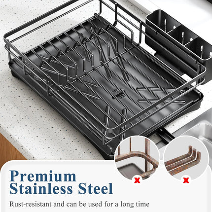 AquaDry Dish Rack Rustproof Drainboard Kitchen Counter Utensil Holder Organizer