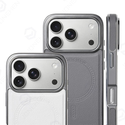Business PU Leather MagSafe Case for iPhone 17/16/15/14/13 Pro Max Plated Frame Retro Shockproof Cover