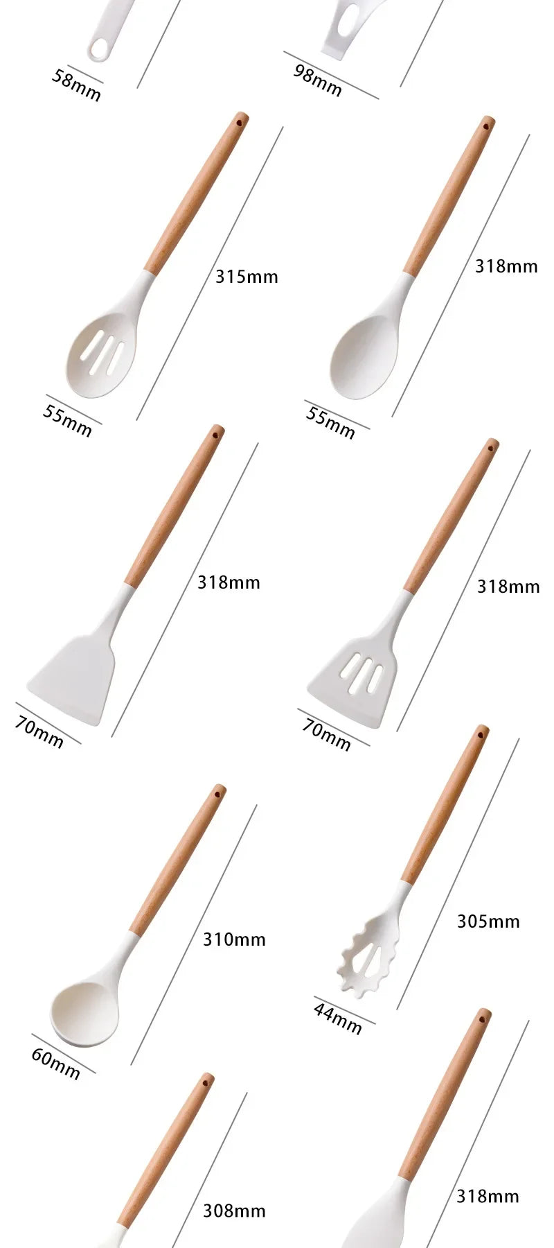 12Pcs Silicone Utensils Set Non-Stick Cookware Spatula Shovel Egg Beaters Wooden Handle Kitchenware Home Kitchen Cooking Tools