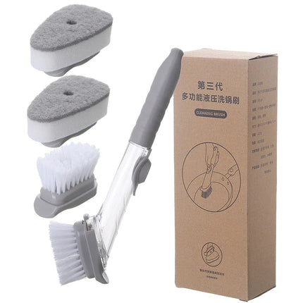 2-in-1 Kitchen Dishwashing Brush with Sponge Soap Dispenser