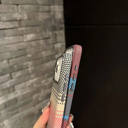 OkeyWOW iPhone 17/16 Pro MagSafe Slim Protective Case with Kevlar and carbon fiber plaid design, durable and stylish.