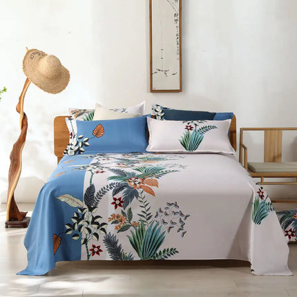 OKEYWOW polyester cotton flat bed sheet for queen and king beds, soft linen bedspread without pillow cover, light and breathable.