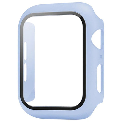 OKEYWOW Apple Watch tempered glass bumper case and screen protector for Series 9 to 4 and SE, fits 38mm to 45mm models.