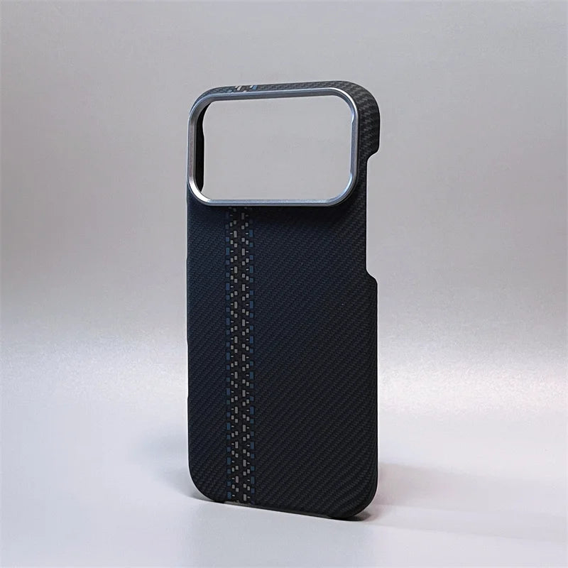 iPhone 14/15/16/17 Pro Max/Air Case Carbon Fiber Abstract Geometric for MagSafe Cover Camera Alloy Armor Military Shockproof