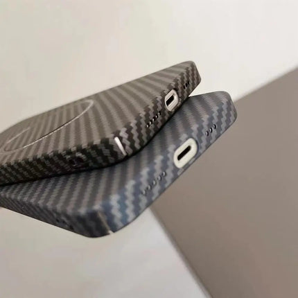 OKEYWOW carbon fiber iPhone case with ultra-thin design and hard back cover, providing camera protection for various iPhone models.