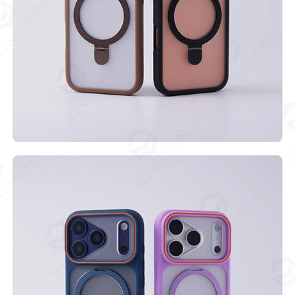 Matte Translucent MagSafe Case for iPhone 17/16/15/14/13/12 Pro Max Ring Stand Shockproof Cover