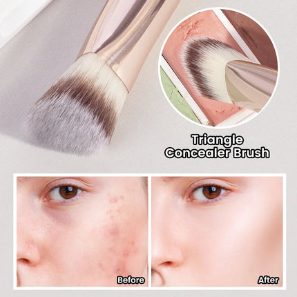 Velora Beauty 4pcs Makeup Brush Set Flat Top Foundation Angled Contour Dense Bristles
