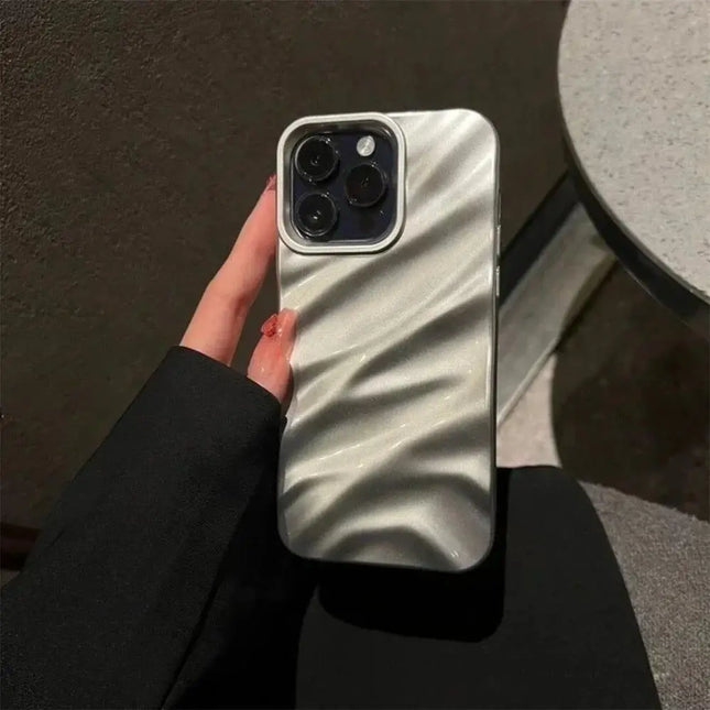 Glossy 3D wave plating case for iPhone by OKEYWOW, soft shockproof cover for iPhone 14, 13, 12, 11 Pro Max, XR, XS, SE, 8, 7 Plus
