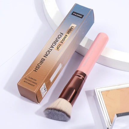 Velora Beauty 2pcs Kabuki Makeup Brush Set Flat Angled Foundation Powder Blush Soft Bristles