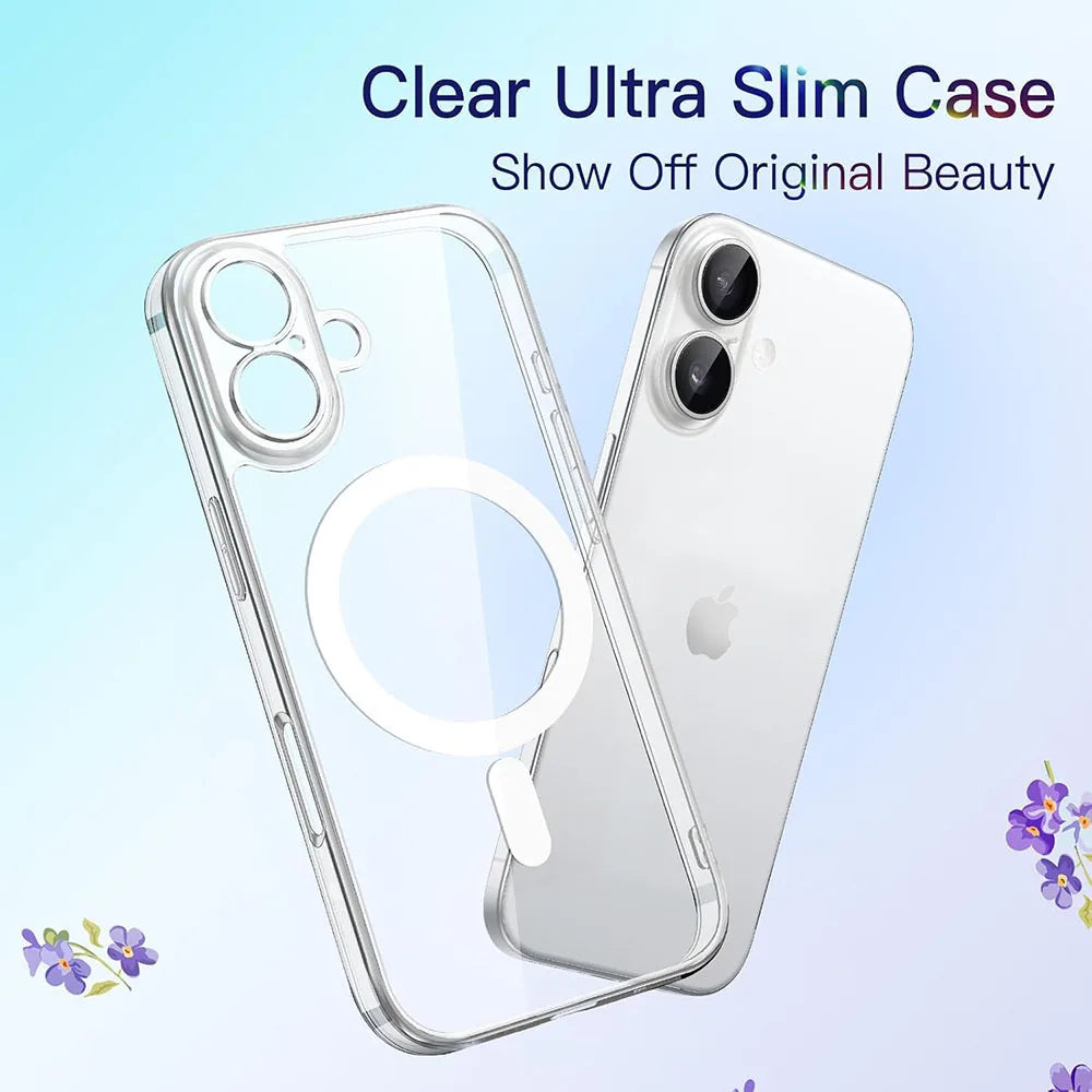Camera Protection Hybrid MagSafe Case for iPhone 11–17 Series (Air/Plus/Pro Max/16E) – Hard Silicone Magnetic Cover