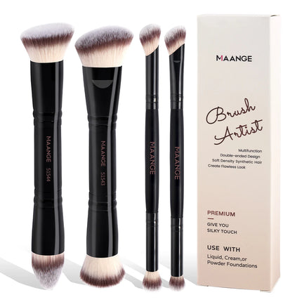 Velora 4Pcs Dual-End Makeup Brush Set with Travel Case for Face & Eyes
