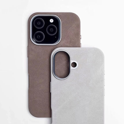 OKEYWOW fiber leather MagSafe shockproof case for iPhone 12-17 Pro Max with wireless charging compatibility, in black.