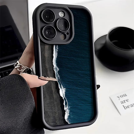 OKEYWOW iPhone Sea Wave silicone case for iPhone 12-17 Pro Max XR XS SE, shockproof cover with ocean wave design