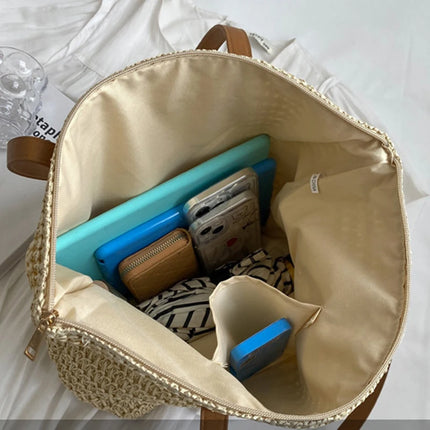 Women Woven Tote Bag Summer Large Capacity Shoulder Handbag Grass Straw Handmade Bag