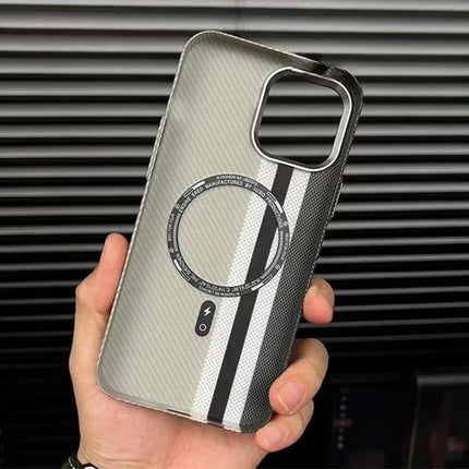 OKEYWOW iPhone 16/15/14 Pro Max carbon fiber MagSafe case with magnetic wireless charging and camera ring armor cover