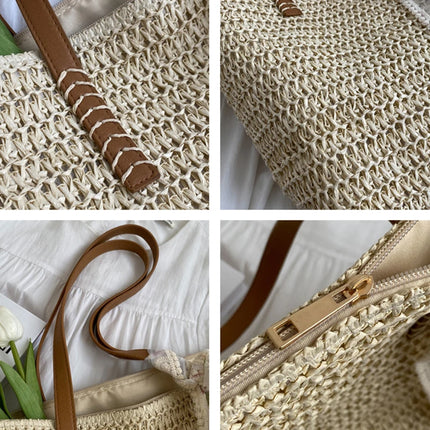 Women Woven Tote Bag Summer Large Capacity Shoulder Handbag Grass Straw Handmade Bag
