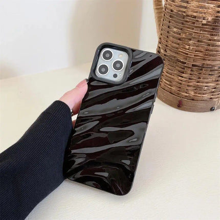 Glossy OKEYWOW 3D Wave Plating iPhone case for models 7 to 13 Pro Max, soft shockproof cover with a vibrant wave design.