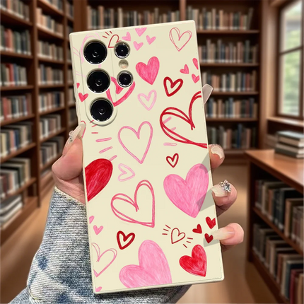 Pink Samsung phone case by OKEYWOW with heart design, soft TPU material, shockproof cover for Galaxy S20, S21, S22, S23, S24, S25, and FE Ultra Plus