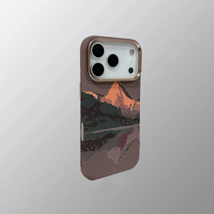 OKEYWOW iPhone 17/16/15 Pro Max Magnetic Snow Mountain Case with matte finish, relief design, MagSafe, hard PC material, camera lens protection