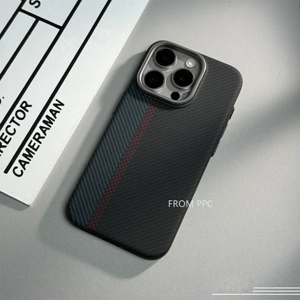 OKEYWOW carbon fiber MagSafe case for iPhone 14/15/16 Pro Max with wireless charging, magnetic ring, and camera protection.