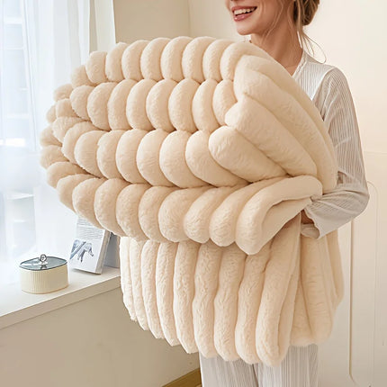 Cozy Stripe Flannel Throw Blanket Waterproof Sofa Bed Cover