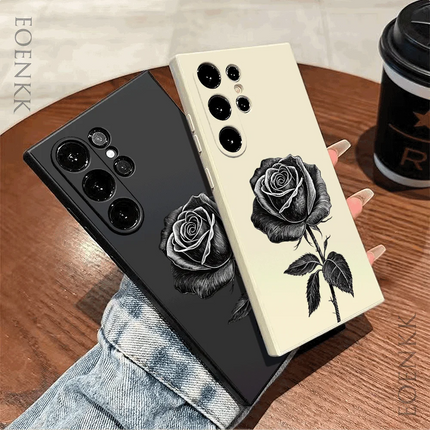 Samsung Galaxy soft TPU shockproof case by OKEYWOW in rose sketch design for S21, S20 Ultra, Note20, and other models.