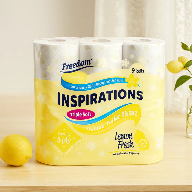 OKEYWOW Freedom Quilted Lemon Scent 3-ply toilet tissue 9-pack, soft bathroom rolls, luxurious and fragrant bathroom paper rolls
