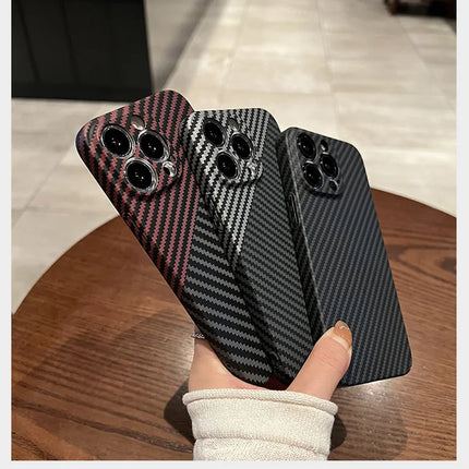 OKEYWOW iPhone carbon fiber case with ultra-thin hard back and camera protection for iPhone 17, 16, 15, 14, 13, 12, 11 Pro Max