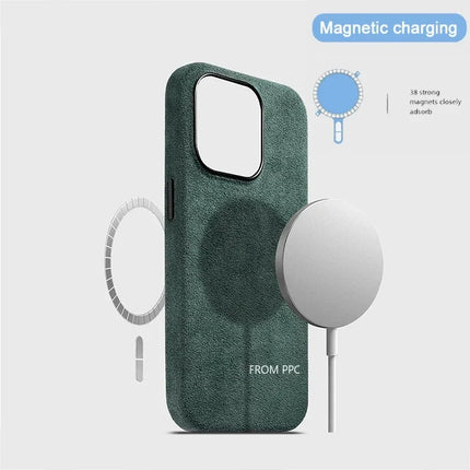 MilanoLux Fur Flip MagSafe Case for iPhone 17/16/15 Pro Max Suede Leather Luxury Cover