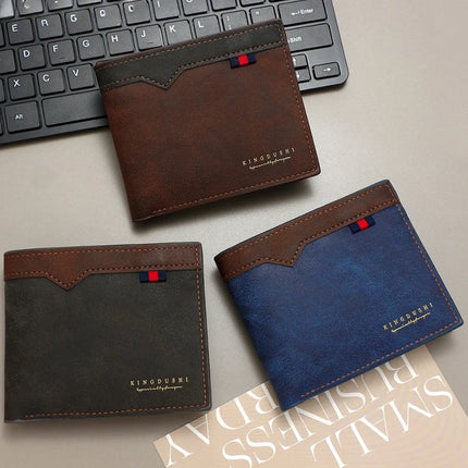 Men’s Bifold Wallet by OKEYWOW with zipper coin pocket, multiple slots, large capacity, minimalist design, and stylish fashion purse.