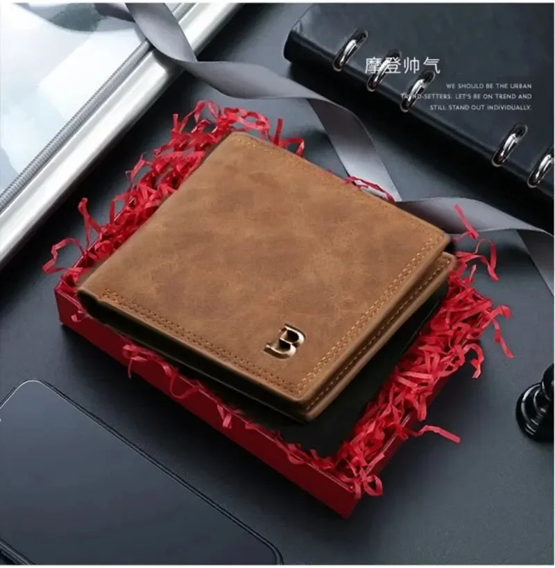 Men Short Wallet with Zipper Coin Pocket Fashion Soft Leather Men Horizontal Slim Money Purses Multifunctional Small Wallets