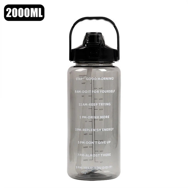 2L Large Straw Water Bottle Portable Sports Gym Fitness Drink Cup
