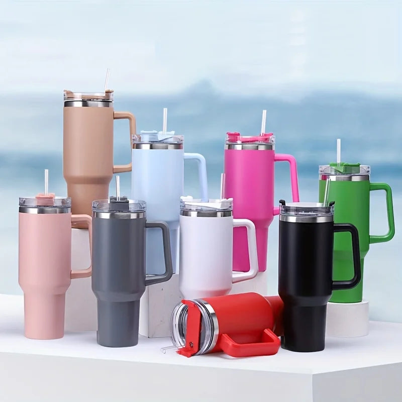 1200ML 304 Stainless Steel Insulated Water Bottle,Thermal Coffee Car Cup, Cold Hot Mugs Vacuum Flask With Handle Straw,For Sport