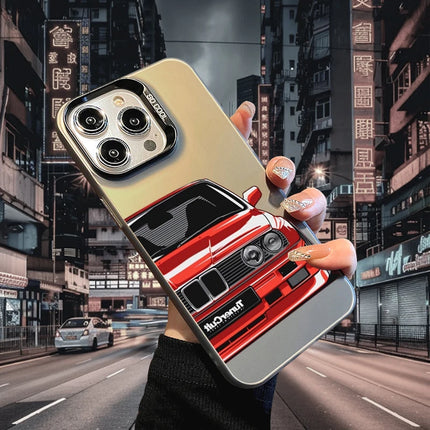 OKEYWOW BMW E34 iPhone case with laser-etched design, shockproof PC and TPU cover for iPhone 11, 12, 13, 14, 15, 16, 17 Pro Max, XR, XS