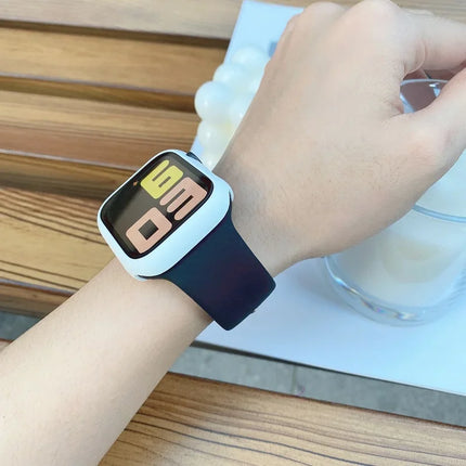 OKEYWOW Apple Watch silicone sport strap for Series 9, Ultra, SE, and 3 in 49mm, 45mm, 44mm, 41mm, 40mm, 38mm sizes.