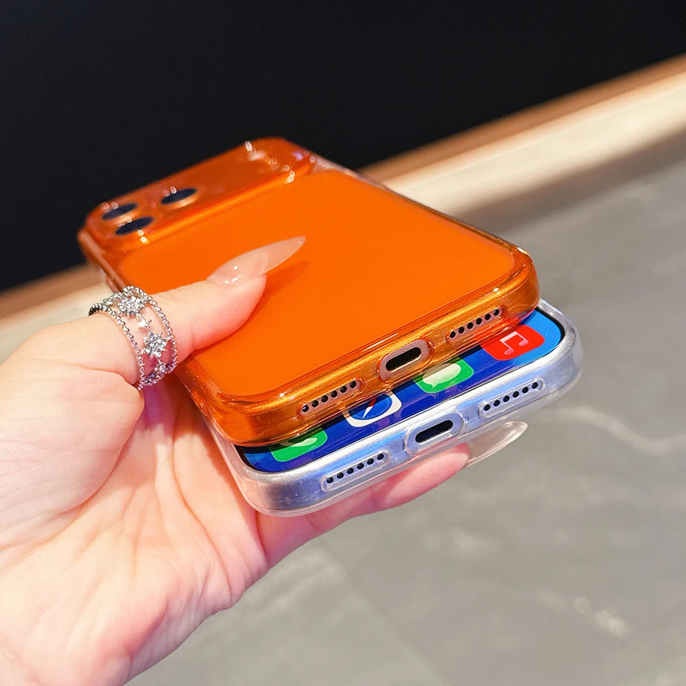 17ProMax-Look Orange Transparent Case for iPhone 13/14/15/16/17 Pro Max – Clear Matte Ultra-Thin Soft TPU Cover