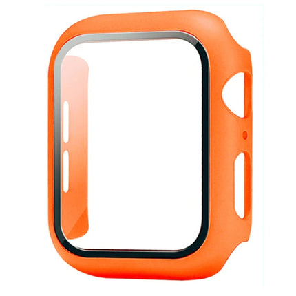 OKEYWOW Apple Watch tempered glass bumper case and screen protector for Series 9 to 4, 44mm to 38mm, in black.