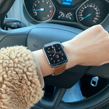 OKEYWOW Apple Watch silicone bumper case and screen protector for Series 9/8/7/SE, fits 38-49mm, with protective design.