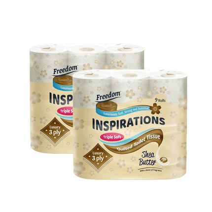 Okeywow Freedom Quilted 3-ply Shea Butter luxury toilet paper 9-pack bathroom rolls with soft, quilted texture and plush design