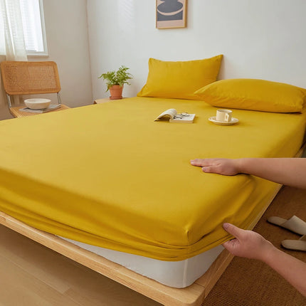 OkeyWOW cotton fitted sheet in solid color, elastic non-slip mattress cover on a king-sized bed, 160x200cm or 200x200cm.